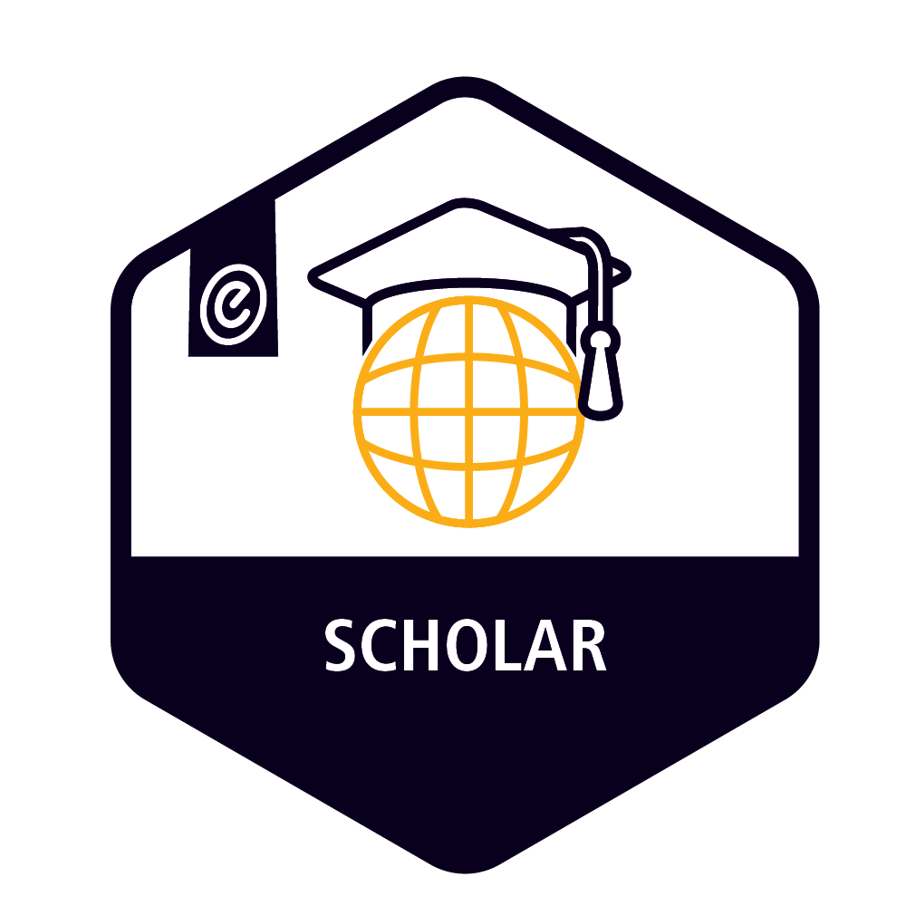 The Scholar badge issued by eCampus Ontario for successful completion of the Ontario Extend 3.0 Sprint